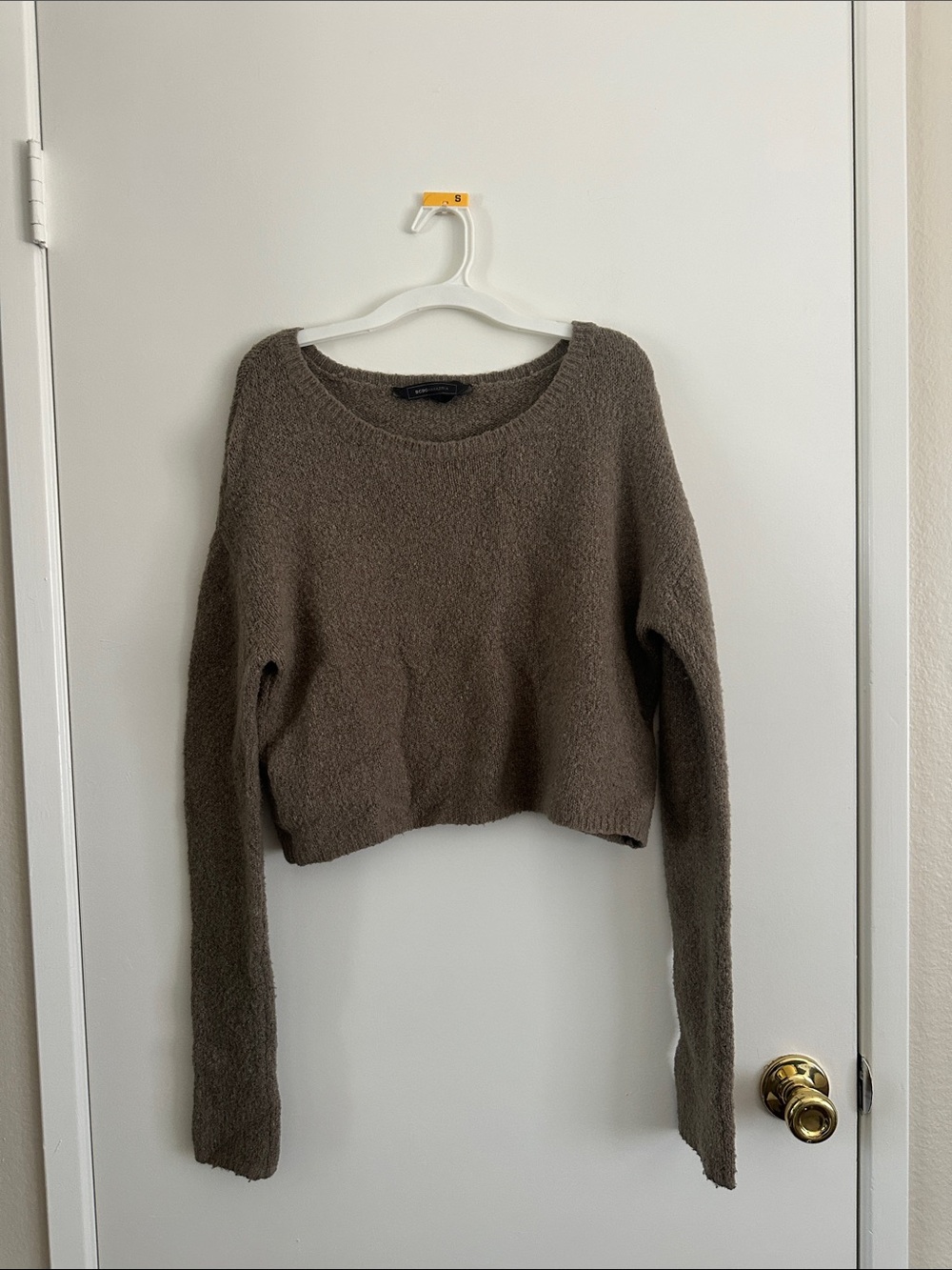 BCBGMaxAzria Taupe Cropped Crewneck Sweater